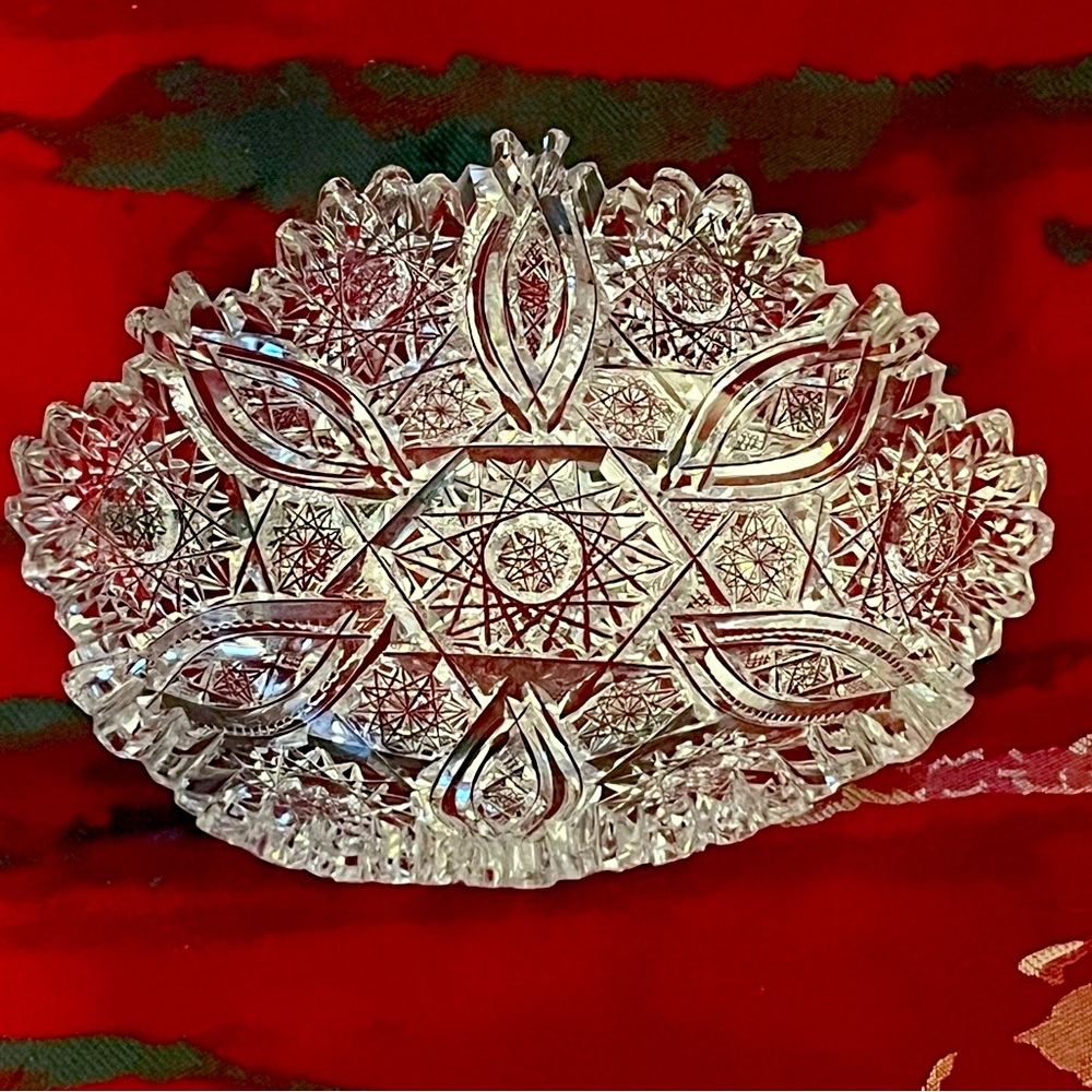 American Brilliant Period Cut glass 6” crystal dish trinket bowl perfect ABPCG - Picture 2 of 3